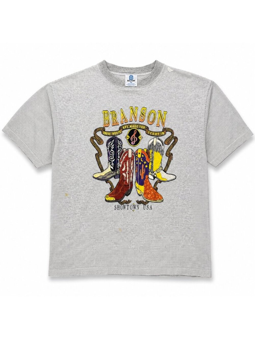 Vintage 90s Belton Branson Missouri Cowboy Boots Graphic T Shirt Mens XL USA